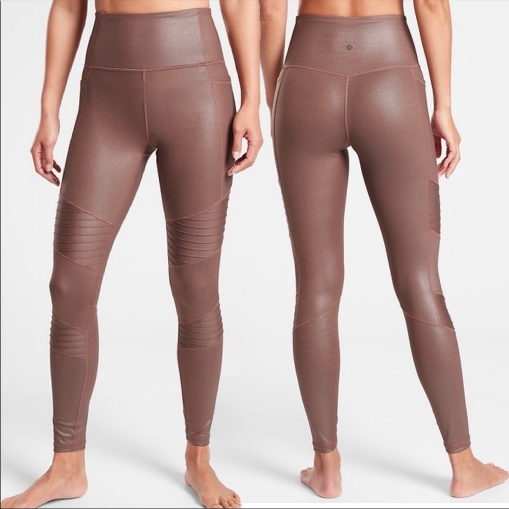 Athleta Inclination Moto tights shimmer brown M - Picture 2 of 11